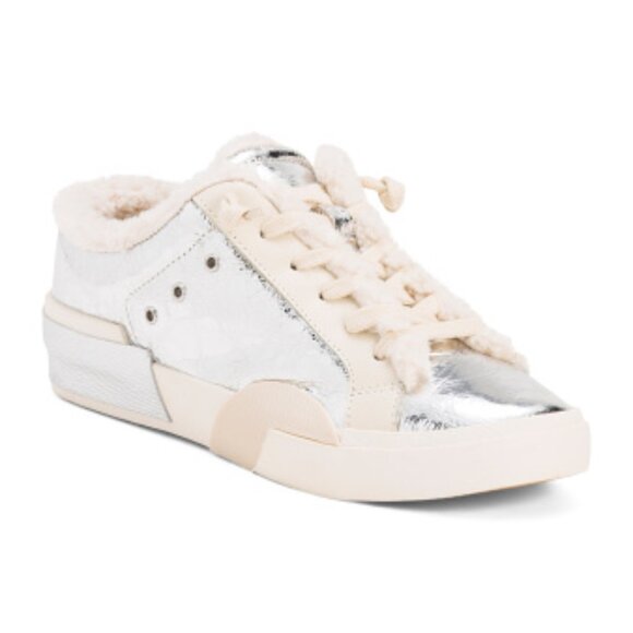 Dolce Vita Zantel Plush Metallic Leather Faux Fur Backless Mule Sneakers - Picture 1 of 3